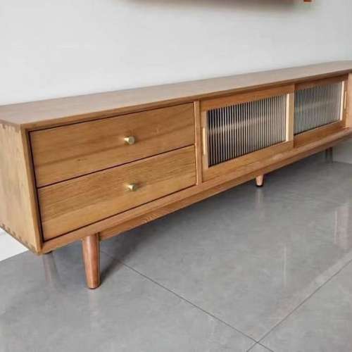 Retro solid wood glass TV cabinet