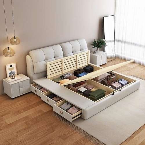 真皮床氣壓儲物櫃桶床