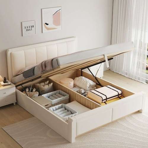 輕奢床實木床儲物白色床箱收納