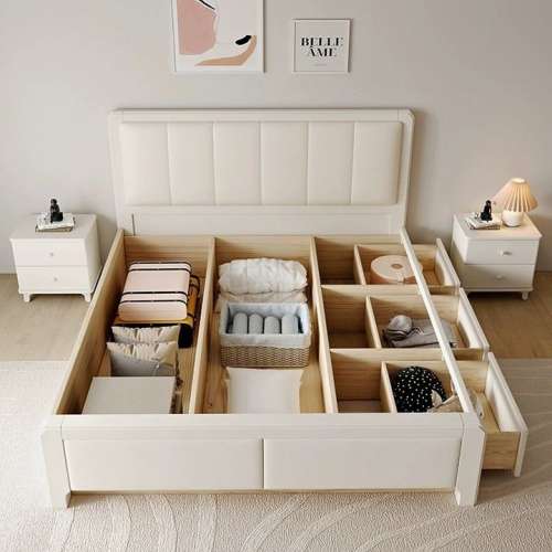 輕奢床實木床儲物白色床箱收納