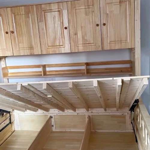 The solid wood bed cabinet has integrated storage and storage for single and dou