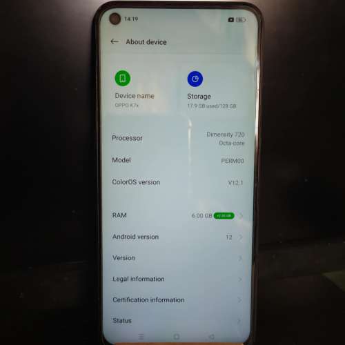 Oppo K7X 5G 6+128G 6.5' 90Hz IPS Screen 屏   6.5吋 90Hz IPS 屏，6+128G, 5000mA...