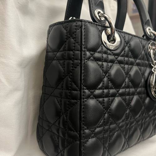 Lady Dior Handbag small size black silver  4格黑銀戴妃包