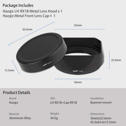 HAOGE LH-RX1B Metal Lens Hood For Sony Carl Zeiss Sonnar T* FE 55mm F1.8 ZA