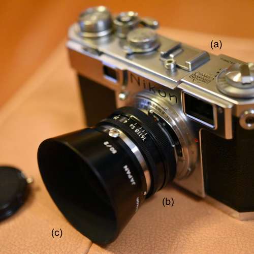 新淨Nikon S2菲林旁軸機配Nikkor 5cm鏡及罕有遮光罩