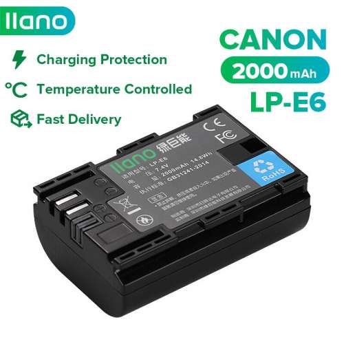 LLANO Canon LP-E6 Fully Decoded Lithium-Ion Battery Pack With LCD Display