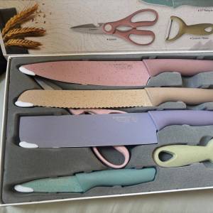 全新 EVERRICH 北歐風廚房6件套陶瓷刀具 Corrugated Colorful Stainless Steel Kit...