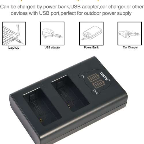 DSTE FujiFilm NP-W126 Lithium-Ion Battery Pack With LCD Display Dual USB Type-C