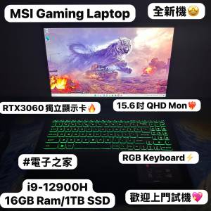 (全新MSI荃灣實體店💓高質電競機) MSI  i9-12900HX 20核心/RTX3060/16GB Ram/1TB S...