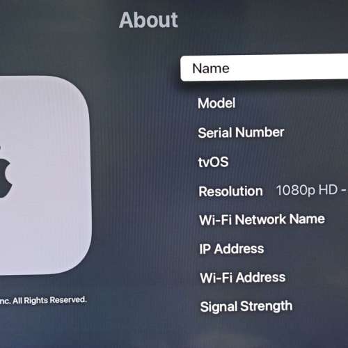 Apple TV 4K 三代頂配 128GB Wi-Fi + Ethernet A2843