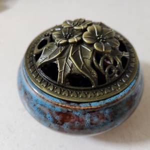 全新變幻藍色陶瓷香爐連防火棉及香插
