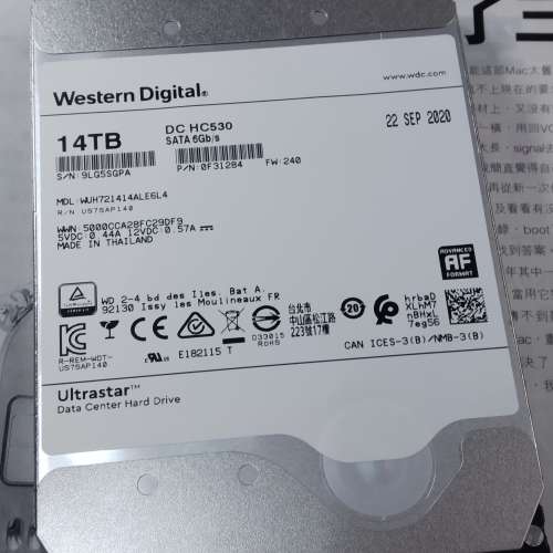 WD Ultrastar 14TB HC530 企業版 硬碟 SATA3 WD原廠保用 到 25年10月