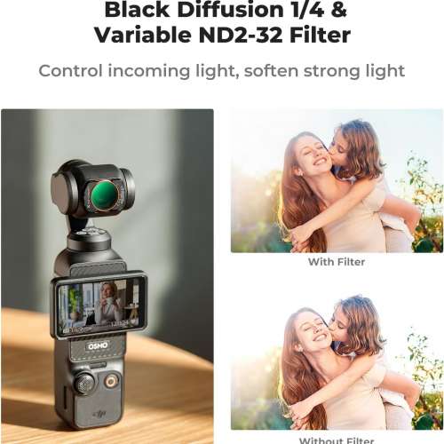 K&F Concept 2-in-1 Filter Black-Mist 1/4 & Variable ND2-32 Filter For Pocket 3