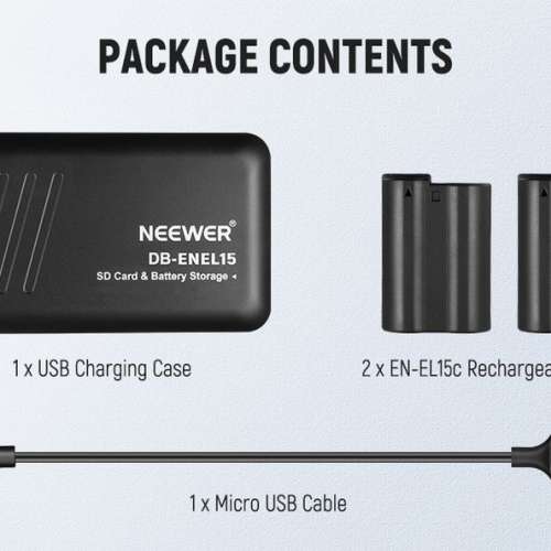 Neewer EN-EL15c Batteries and Micro-USB + USB-C Charger Kit 代用鋰電池連充電...
