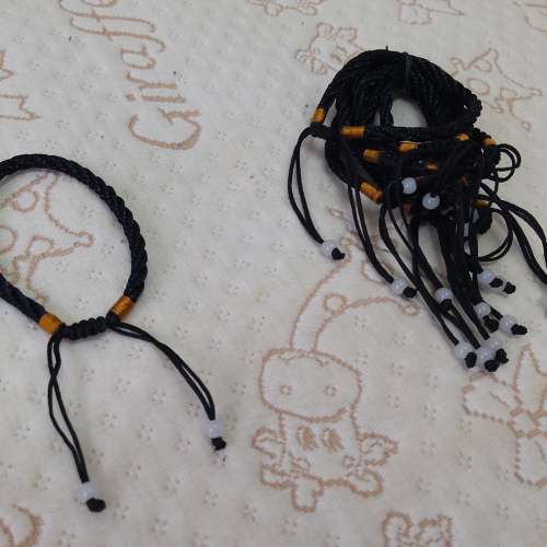 全新編織瓔珞線 幸運繩 跑馬線手繩 6股編纏頭粗線 黑繩手飾 百搭黑手鏈 手工編織手...