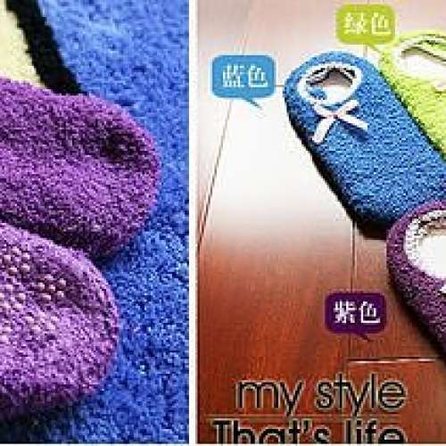 全新糖果色襪子 蕾絲船襪 防滑地板蝴蝶結毛巾襪 厚襪 保暖襪 - 綠色