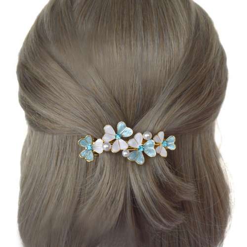 全新合金水鑽藍花小髮夾 髮夾 頭夾 髮飾 瀏海夾 Hair Clips 髮卡 頭飾夾 女韓國劉...