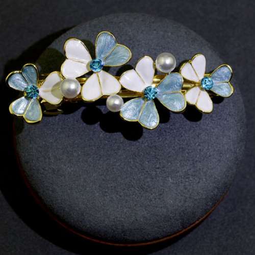 全新合金水鑽藍花小髮夾 髮夾 頭夾 髮飾 瀏海夾 Hair Clips 髮卡 頭飾夾 女韓國劉...