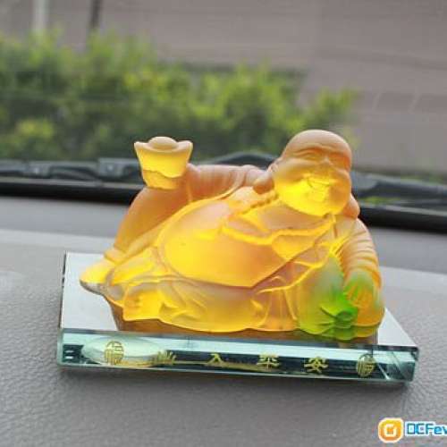 全新汽車擺設 汽車香水座 琉璃香水座  琉璃福袋元寶臥佛 佛 風水 財運 出入平安 招...