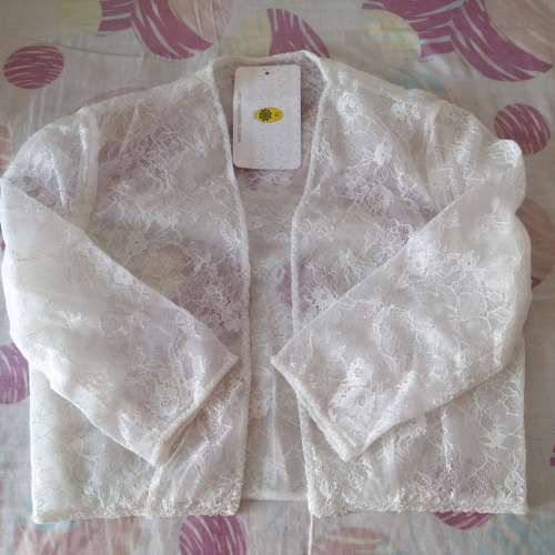 全新小童雙層蕾絲外套 蕾絲罩衫 白色外套 一件