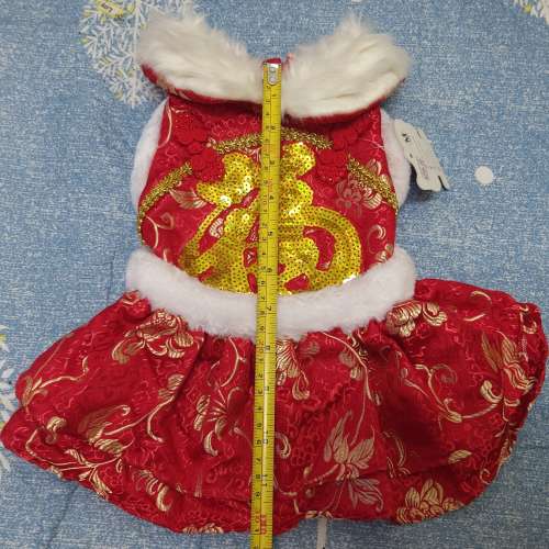 全新紅色白邊貓狗唐裝棉衣裙 狗衫 貓衫 寵物秋冬衣物 寵物保暖 狗仔衫 寵物衫 狗仔...