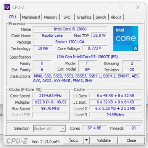 Intel Core i5-13600T Q1DE Qualifying Sample