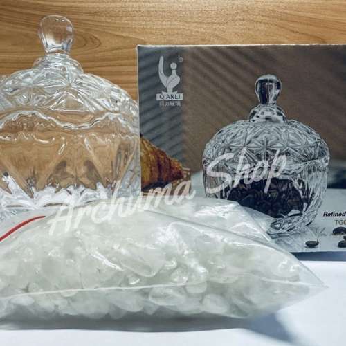 現貨水晶用有蓋透明玻璃消磁碗+200克白水晶消磁石