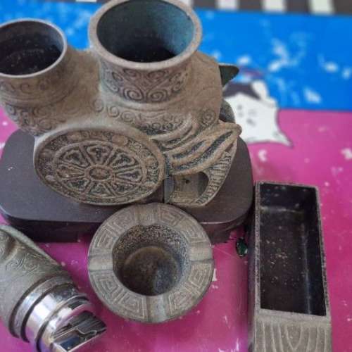 青銅古物鷄形煙灰缸堙盒火機