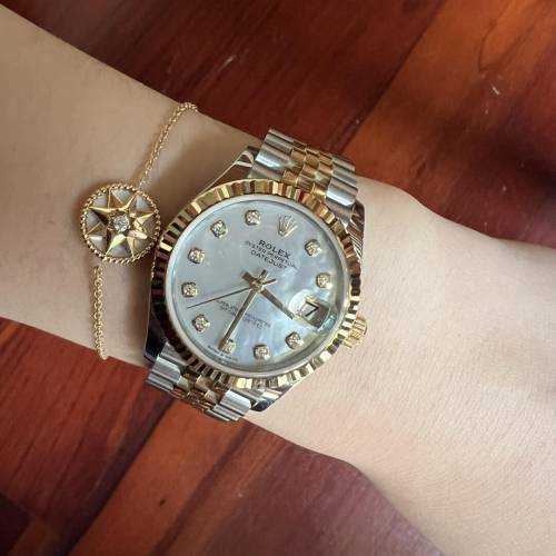 劳力士日志型贝母盘间金女表31表盘自动机械手表