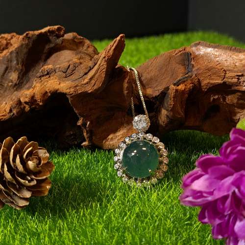 S925銀鑲天空藍冰種翡翠吊墜