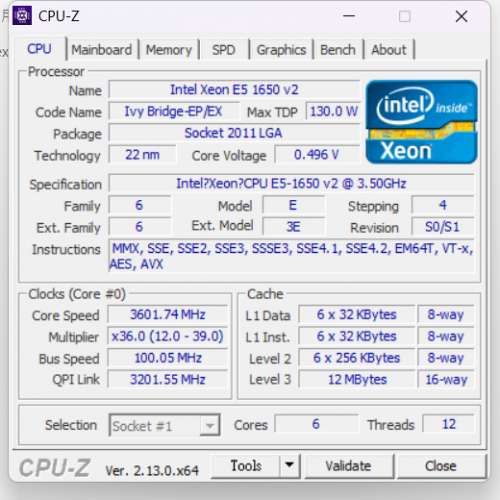 Intel Xeon E5-1650 v2 LGA2011 6 Core 12 Threads Processor