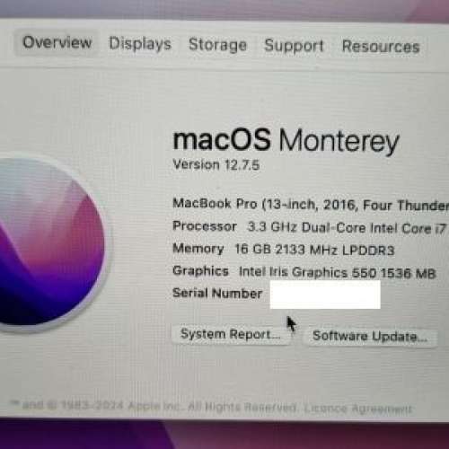 Apple MacBook Pro 2016 13-inch 512GB SSD 16GB Ram (Battery Cycle Count 21)