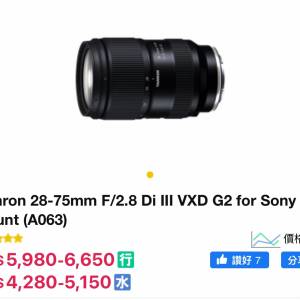 Tamron 28-75mm F2.8 行貨9成新
