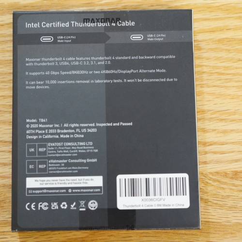 Maxonar Intel Certified Thunderbolt 4 Cable 2.6FT(0.8M)