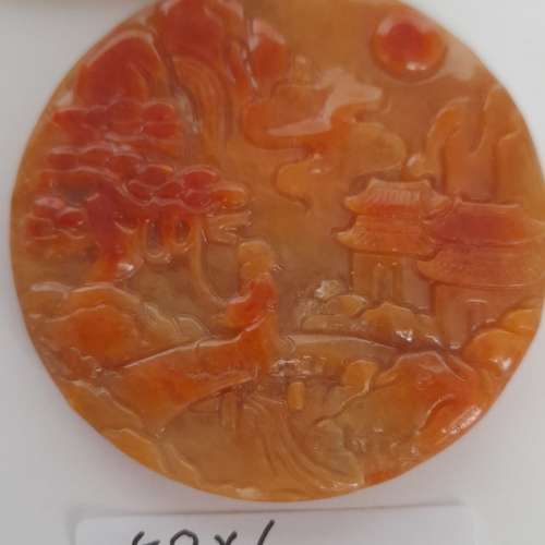 紅翡A玉吊墜，雙面雕刻，招財進寶50x4mm, 風景牌52x6mm, 連26 吋紅翡頸鏈，每套780...