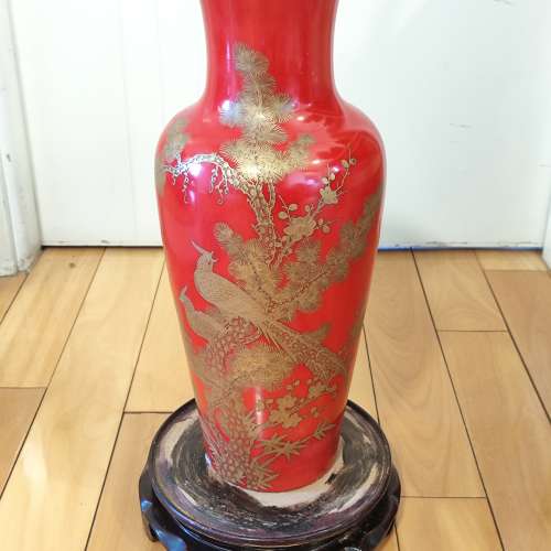 景德鎮 陶瓷 金色雀鳥 高身花瓶 ( 園藝 園景 花園 花盆 盆栽 Vase Porcelain Chine...