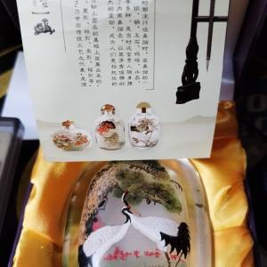 全新手工藝內壁畫仙鶴鼻煙壺收藏（5吋）New vintage chinese hand painted snuff  ...