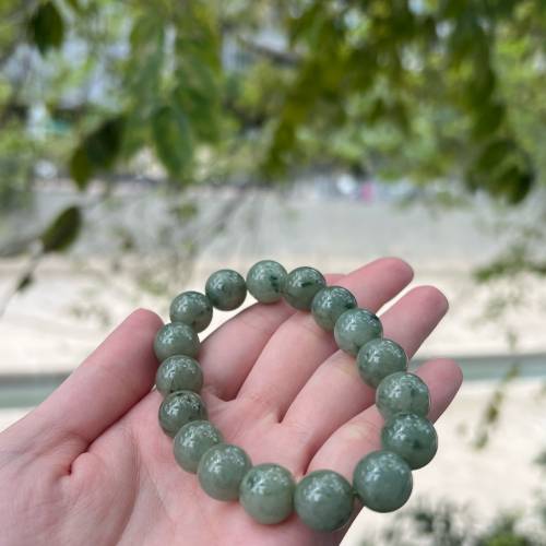 天然緬甸翡翠A貨 飄花手串12.2mm（有證書）