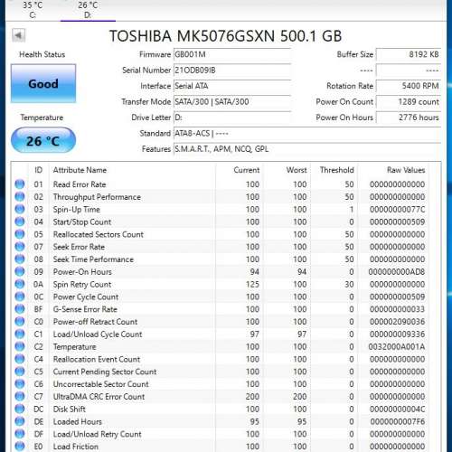 Toshiba 500GB SATA II 2.5" Harddisk