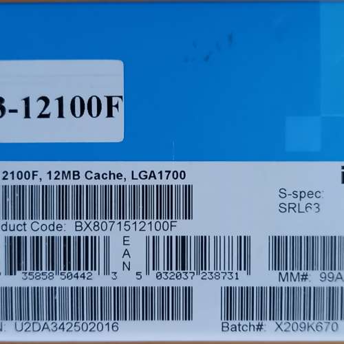 I3-12100F 有單有盒有保養,原裝風扇