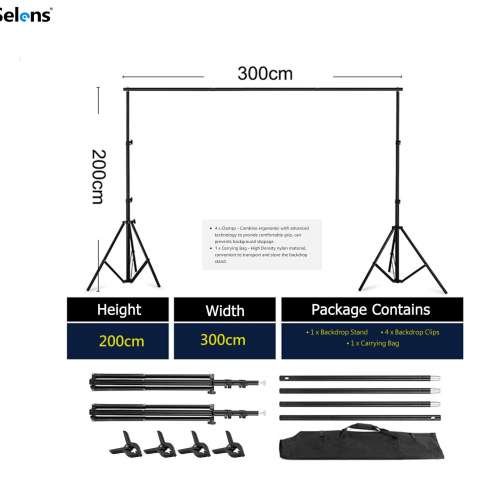 SELENS 2m(H) X 3m(W) Studio Support Stand With 3m (W) X 1m(H) Backdrop 攝影龍...