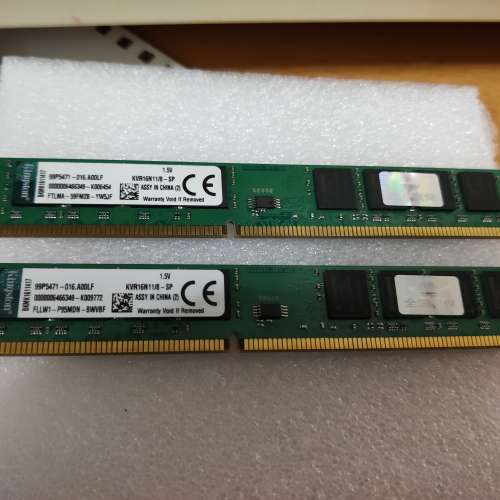 (KVR16N11/8-SP) Kingston DDR3-1600 8GB x 2 Desktop Ram 桌上型記憶體 -100% WORK