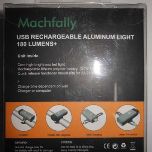 100%全新-鋁合金單車頭燈-騎行燈- USB充電式強光頭燈,車燈(黑色).