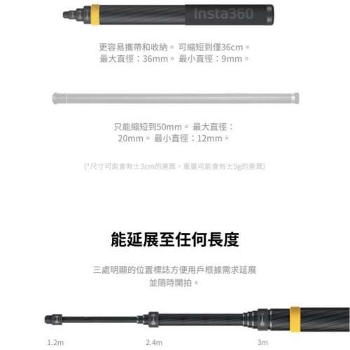 Insta360 Extended Edition Selfie Stick 全新原廠新版二代升級3米碳纖維超長隱形自...