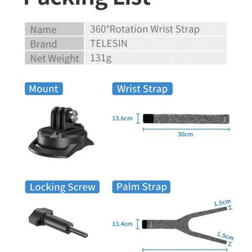 360°旋轉手腕帶（二代手腕帶) TELESIN 360 Degree Steerable Wrist Strap GoPro I...