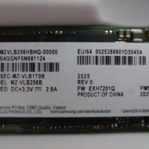 Samsung NVME SSD 256GB