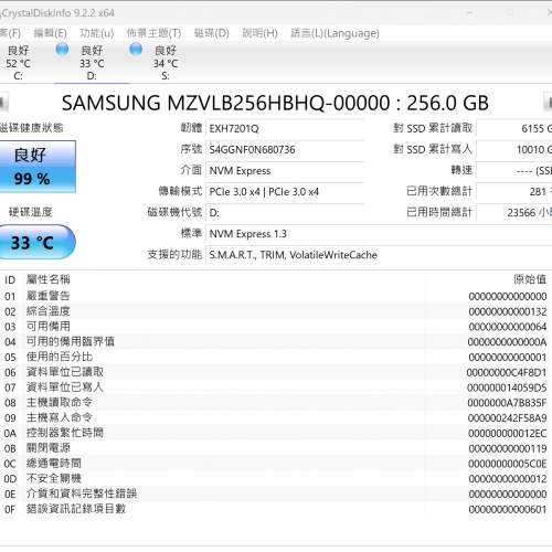 Samsung NVME SSD 256GB