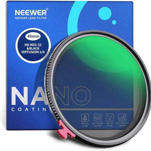 Neewer 2-in-1 Black Diffusion & ND2-ND32 Variable ND Filter (49mm - 82mm)