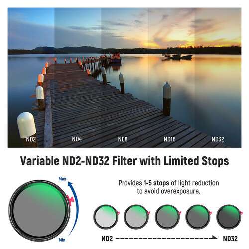 Neewer 2-in-1 Black Diffusion & ND2-ND32 Variable ND Filter (49mm - 82mm)