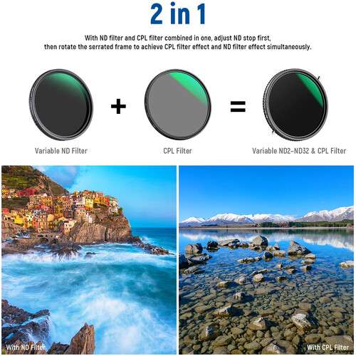 Neewer 2-in-1 Variable ND2-ND32 & CPL Filter (37mm -82mm) 偏光連可調減光濾鏡